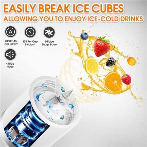 Portable Blender, Personal Blende, USB C Rechargeable, 15.2 Oz, White - Picture 2 of 7